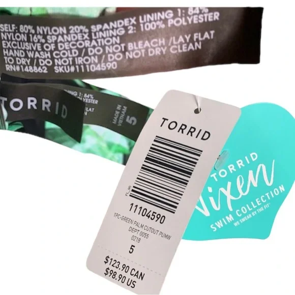 TORRID One Piece Push Up Padded Cut-Out Mesh Green Palm Print Swimsuit N… - Picture 3 of 4